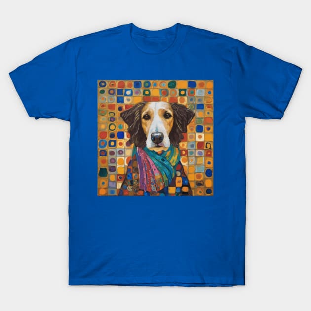 Gustav Klimt Style Dog with Colorful Scarf T-Shirt by bragova